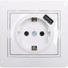 Розетка + USB с заземлением Lezard Mira белый 701-0202-181 Розетка + USB с заземлением Lezard Mira белый 701-0202-181