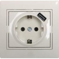 Розетка + USB с заземлением Lezard Mira кремовый 701-0303-181
