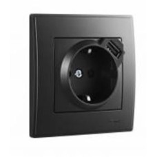 Розетка + USB с заземлением Lezard Lesya IP20 антрацит 705-4242-181