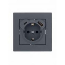Розетка бытовая + USB + Type C с заземлением Lezard Vesna шефилд грей 742-3488-181TC