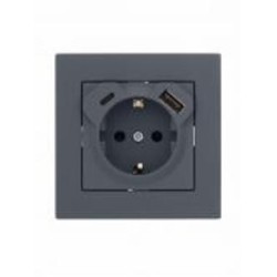 Розетка бытовая + USB + Type C с заземлением Lezard Vesna шефилд грей 742-3488-181TC