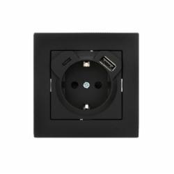 Розетка побутова + USB с заземлением Lezard Vesna IP20 черный 742-4288-181TC