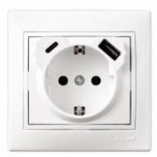 Розетка бытовая + USB + Type C із заземленням Lezard Mira белый 701-0202-181TC