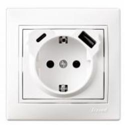 Розетка бытовая + USB + Type C із заземленням Lezard Mira белый 701-0202-181TC