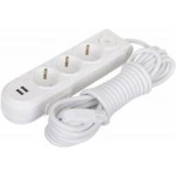 Удлинитель Makel с защитными шторками + USB с заземлением 3 гн. белый 5 м N3811063