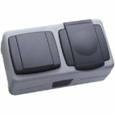 Розетка + выключатель с заземлением Makel Nemliyer Plus без шторок с крышкой серый 36064202