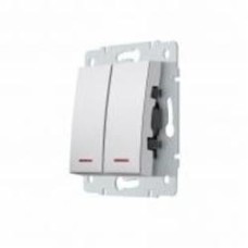 Механизм выключателя двухклавишный HausMark Stelo с подсветкой серебро 501-4388-112