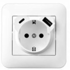 Розетка бытовая + USB + Type C із заземленням Hausmark Luno белый 709-0202-181TC