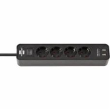 Удлинитель с выключателем Brennenstuhl Ecolor 2 USB 5V 2100 mA с заземлением 4 гн. черный 1,5 м 1153240006
