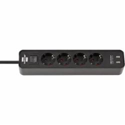 Удлинитель с выключателем Brennenstuhl Ecolor 2 USB 5V 2100 mA с заземлением 4 гн. черный 1,5 м 1153240006