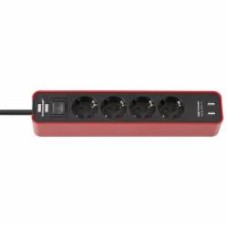 Удлинитель с выключателем Brennenstuhl Ecolor 2 USB 5V 2100 mA с заземлением 4 гн. красный 1,5 м 1153240076