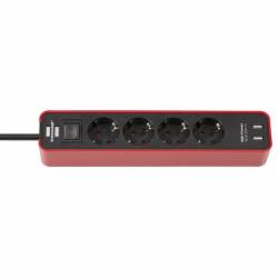 Удлинитель с выключателем Brennenstuhl Ecolor 2 USB 5V 2100 mA с заземлением 4 гн. красный 1,5 м 1153240076