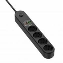 Сетевой фильтр COLOR WAY 4USB (Type-C PD20W + 3USB QC3.0) (45W) с заземлением 4 гн. черный 2 м CW-CHE44PDB
