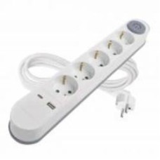Удлинитель с выключателем Emos 16A 3680 Вт 1USB-A /1USB-C быстрая зарядка із заземленням 5 гн. бело-серый 3 м P1523PD