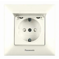 Розетка с заземлением Panasonic Arkedia Slim со шторками с крышкой кремовый 480200231