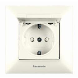 Розетка с заземлением Panasonic Arkedia Slim со шторками с крышкой кремовый 480200231 Розетка с заземлением Panasonic Arkedia Slim со шторками с крышкой кремовый 480200231