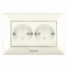 Розетка двойная с заземлением Panasonic Arkedia Slim со шторками кремовый 480200233