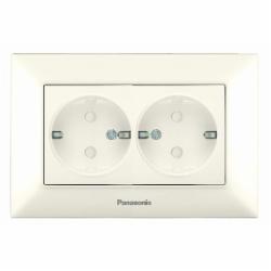 Розетка двойная с заземлением Panasonic Arkedia Slim со шторками кремовый 480200233