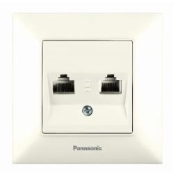 Розетка телефонная двойная Panasonic Arkedia Slim RJ11 CAT3 кремовый 480200239
