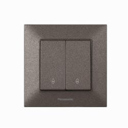 Выключатель проходной двухклавишный Panasonic Arkedia Slim без подсветки дымчатый 480100222