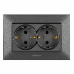 Розетка двойная с заземлением Panasonic Arkedia Slim без шторок без крышки дымчатый 480200251