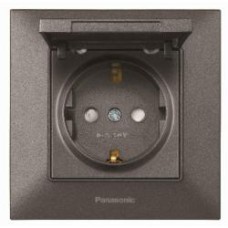 Розетка с заземлением Panasonic Arkedia Slim со шторками с крышкой дымчатый 480200259