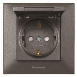 Розетка с заземлением Panasonic Arkedia Slim со шторками с крышкой дымчатый 480200259 Розетка с заземлением Panasonic Arkedia Slim со шторками с крышкой дымчатый 480200259