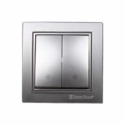 Выключатель проходной двухклавишный ElectroHоuse Enzo без подсветки серебряный камень EH-2187-ST