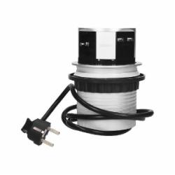 Розетка портативная мебельная тройная с заземлением ORNO с USB шуко алюминий OR-AE-1342(GS)