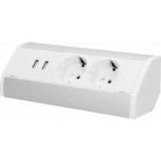 Розетка портативная мебельная + USB двойная с заземлением ORNO шуко серебристо-белый OR-GM-9003/W-G(GS)