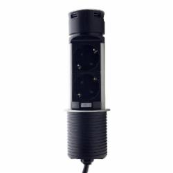 Розетка портативная мебельная + USB двойная с заземлением ElectroHouse без шторок без крышки серебристый EH-AR-306