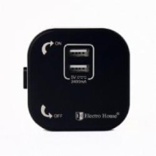 Розетка портативная мебельная USB двойная с заземлением ElectroHоuse Unique Elegance трековая без крышки черный EH-PT-002B