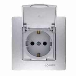 Розетка с заземлением Makel Lillium Natural Kare с крышкой IP20 серебро 32065029