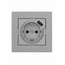 Розетка + USB 1 с заземлением Lezard Vesna IP20 серый 742-3588-181