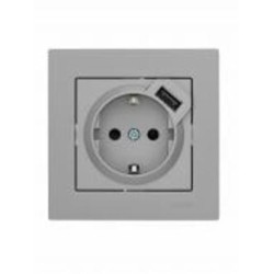 Розетка + USB 1 с заземлением Lezard Vesna IP20 серый 742-3588-181
