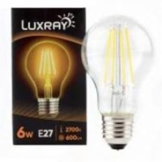Лампа светодиодная Luxray FIL 6 Вт A60 прозрачная E27 220 В 2700 К LXF427-A60-2706
