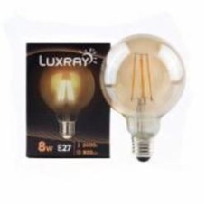 Лампа светодиодная Luxray FIL 8 Вт G95 прозрачная E27 220 В 2400 К LXF424-G95-2708
