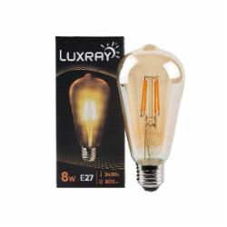 Лампа светодиодная Luxray FIL 8 Вт ST64 прозрачная E27 220 В 2400 К LXF424-ST64-2708