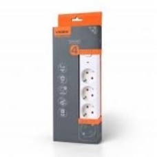 Удлинитель Videx ONCORD с кнопкой White с заземлением 4 гн. белый 3 м 27687