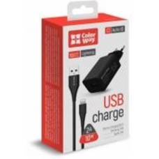 Зарядное устройство ColorWay 1USB AUTO ID 2A (10W) черное + cable Lightning (CW-CHS012CL-BK)
