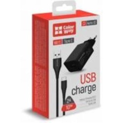 Зарядное устройство ColorWay 1USB AUTO ID 2A (10W) черное + cable Type C
