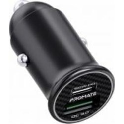 Автомобильное зарядное устройство Promate Bullet-PD60 Вт USB-C + 18 Вт QC 3.0 USB-A Black (bullet-pd60.black)