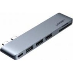 USB-хаб UGREEN CM251 2xUSB-C to 3xUSB3.0-A+SD+TF+PD Multifunction Adapter Aluminum Shell Gray (60560)