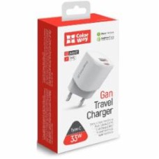 Сетевое зарядное устройство ColorWay GaN PD Port USB PPS (Type-C PD + USB QC3.0) (33W) белый (CW-CHS043PD-WT)