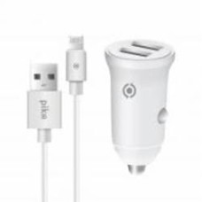 Адаптер автомобильный Piko CC-312 (2USB3,1A) белый с кабелем Lightning