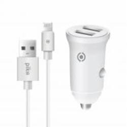 Адаптер автомобильный Piko CC-312 (2USB3,1A) белый с кабелем Lightning