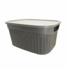 Корзина Ucsan Plastik KNIT прямоугольная с крышкой 9 л серый металлик