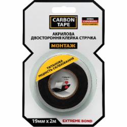Двусторонняя клейкая лента CARBON TAPE акриловая EXTREME BOND 19 мм 1,1 мм 2 м черный