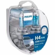 Автолампа галогенная Philips P43t-38 WhiteVision ultra +60% H4 60/55 Вт 2 шт.(PS 12342 WVU SM)