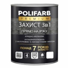 Грунт-эмаль Polifarb полиуретановая Захист 3в1 с молотоковым эффектом черный глянец 0,7 кг